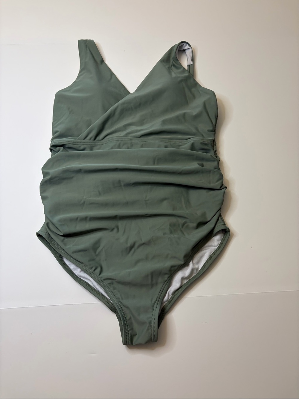 PinkBlush Olive Green Maternity One Piece Swimsuit Wrap V-Neck Sz M